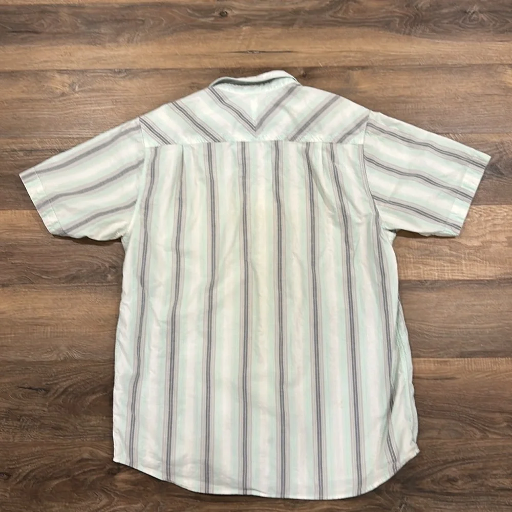 The North Face Mens Short Sleeve Button Up Shirt Striped green/gray w/pocket